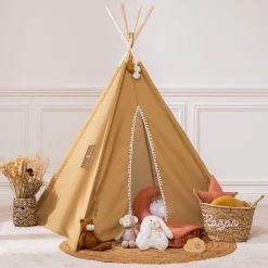 Tenda TIPI ocre com pompons RAINBOW