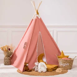 Tenda TIPI rosa com pompons rainbow