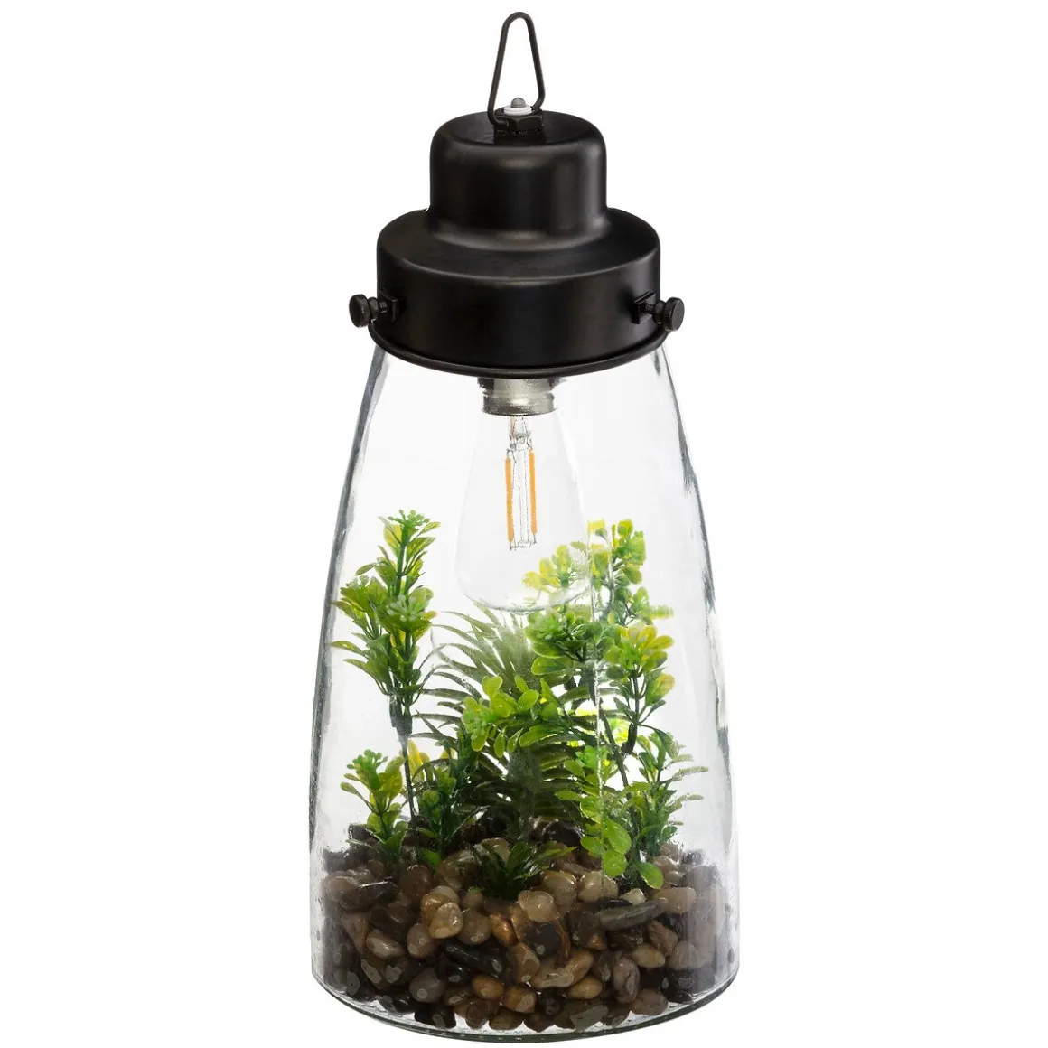 Terrário com planta artificial 31cm