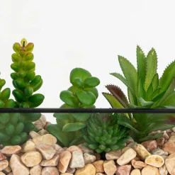 Terrário em metal preto com plantas artificiais PIA