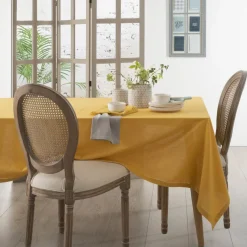 Toalha de mesa CHAMBRAY ocre em algodão 140x240cm