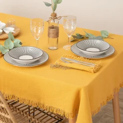 Toalha de mesa MAHA amarela em algodão 150x250cm