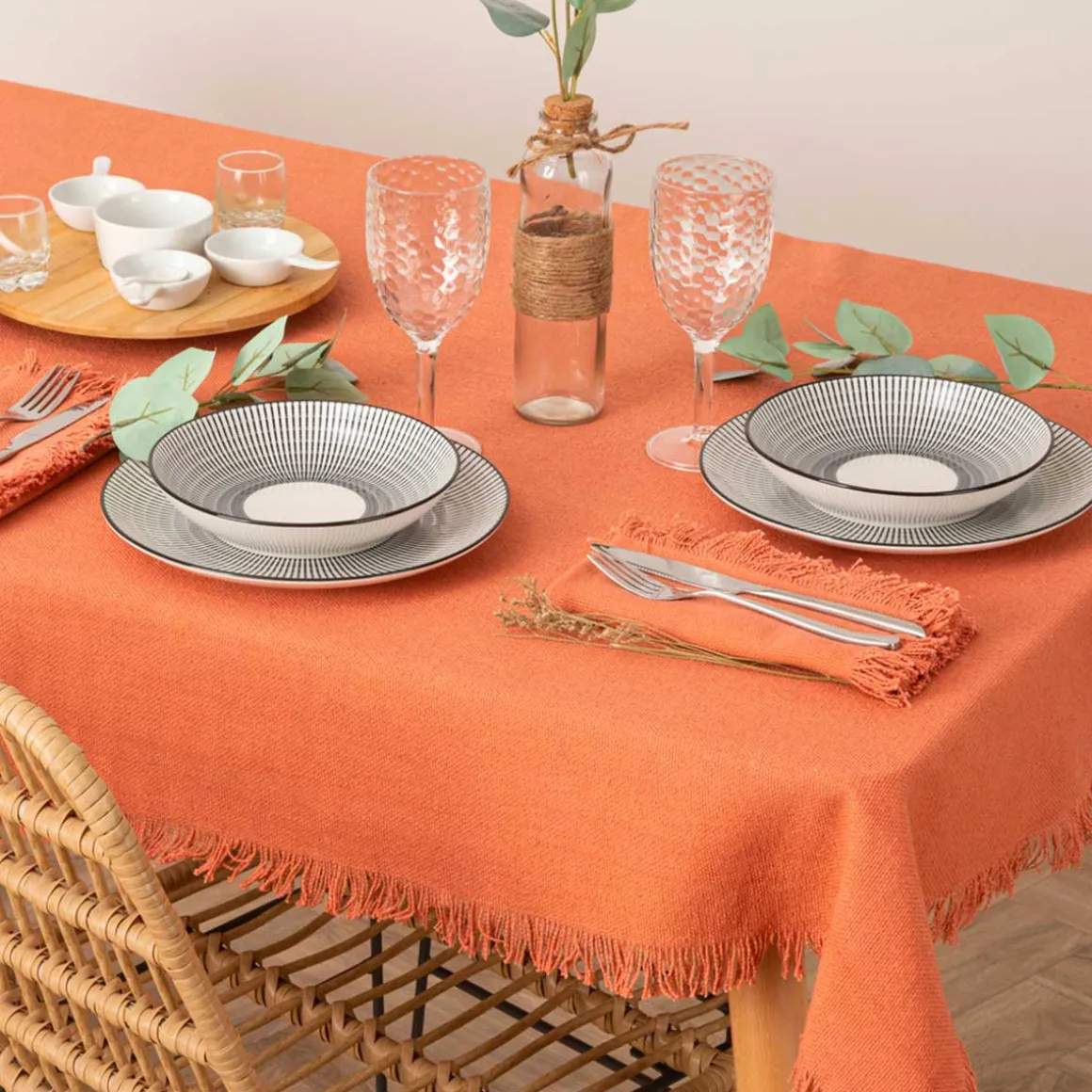 Toalha de mesa MAHA terracota em algodão 150x250cm