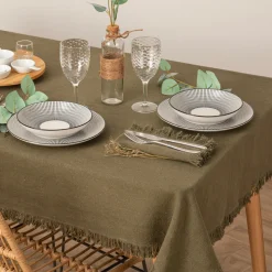 Toalha de mesa MAHA verde caqui em algodão 150x250cm