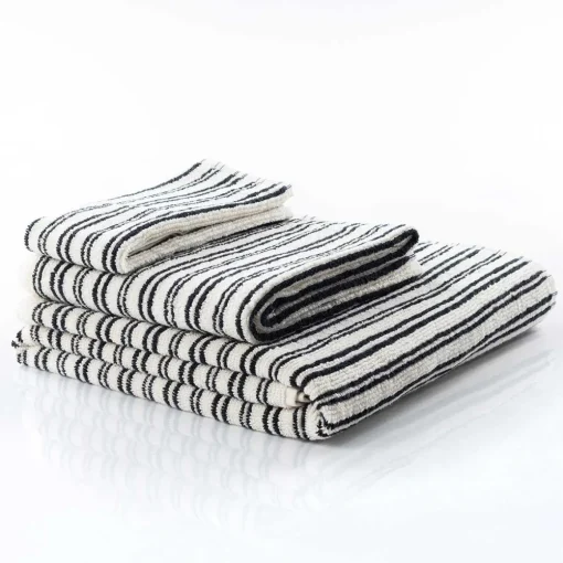 Toalha de mãos LINE branco e preto em algodão 50x100cm