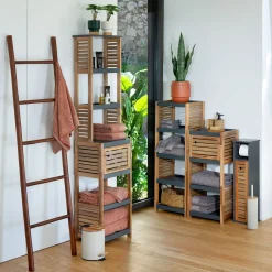 Toalheiro escada castanho em bambu 170cm