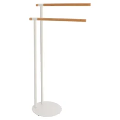 Toalheiro wc branco em metal com 2 barras em bambu
