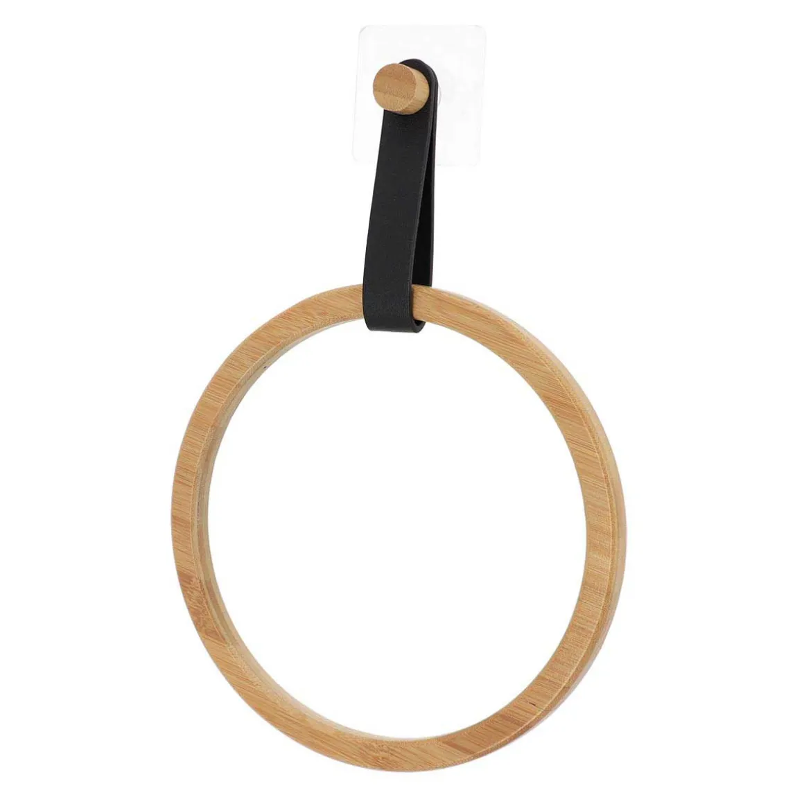 Toalheiro wc redondo em bambu com alça preta