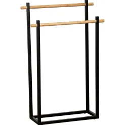 Toalheiro wc retangular preto em metal e bambu