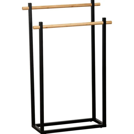 Toalheiro wc retangular preto em metal e bambu