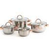 Trem cozinha 4 peças inox pegas bronze