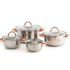 Trem cozinha 4 peças inox pegas bronze