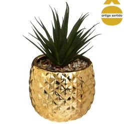 Vaso ananás com planta artificial 18cm