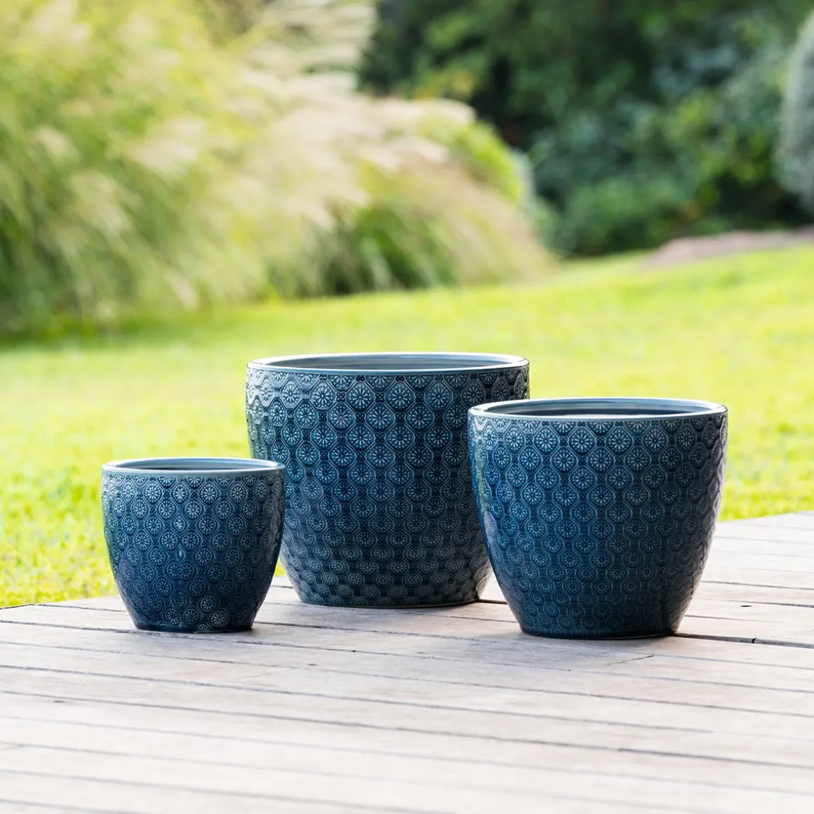 Vaso azul flor em cerâmica 25cm