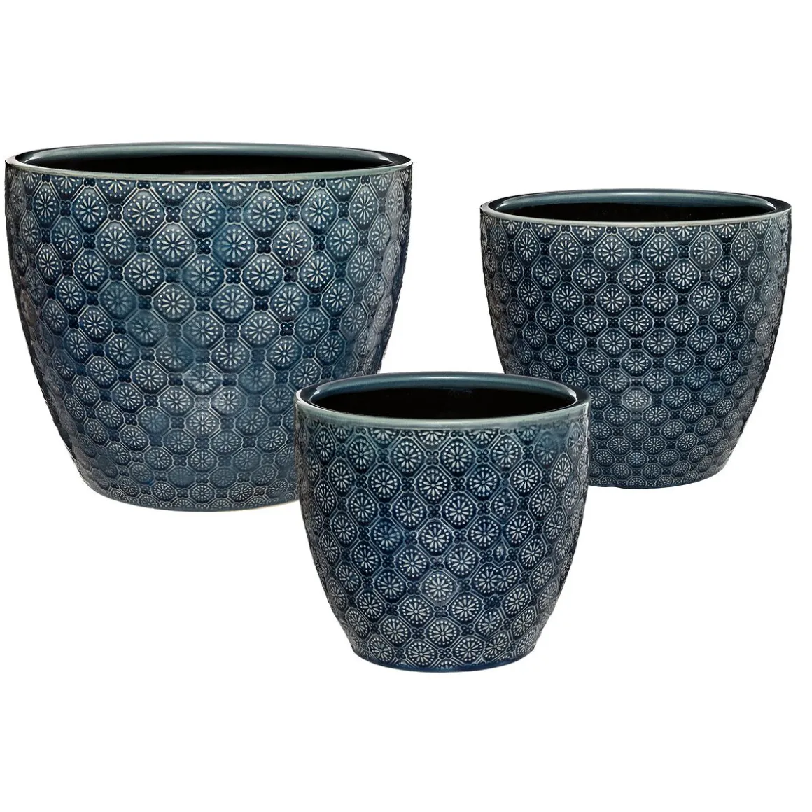 Vaso azul flor em cerâmica 25cm