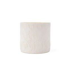 Vaso branco de cerâmica com decoração folhas 12,8cm
