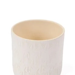 Vaso branco de cerâmica com decoração folhas 12,8cm