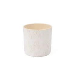 Vaso branco de cerâmica decoração folhas 10cm