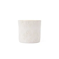 Vaso branco de cerâmica decoração folhas 10cm