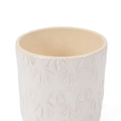 Vaso branco de cerâmica decoração folhas 10cm