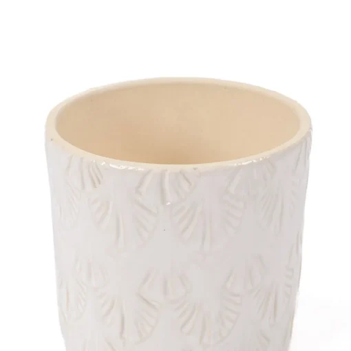 Vaso branco de cerâmica decoração folhas 10cm