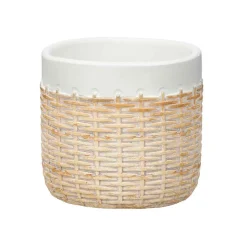 Vaso branco em cimento com efeito rattan 10cm