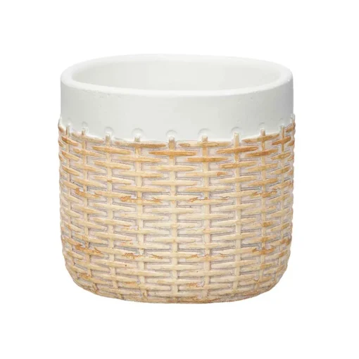 Vaso branco em cimento com efeito rattan 10cm