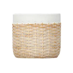 Vaso branco em cimento com efeito rattan 10cm