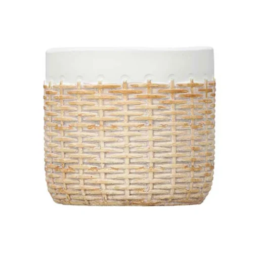 Vaso branco em cimento com efeito rattan 10cm