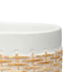 Vaso branco em cimento com efeito rattan 10cm