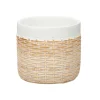 Vaso branco em cimento com efeito rattan 12cm