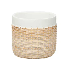 Vaso branco em cimento com efeito rattan 12cm