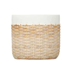 Vaso branco em cimento com efeito rattan 12cm