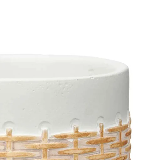 Vaso branco em cimento com efeito rattan 12cm