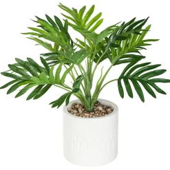 Vaso branco em cimento com palmeira artificial