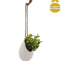 Vaso cerâmica suspenso com planta 9,5cm