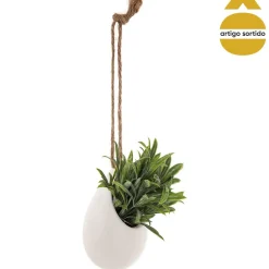 Vaso cerâmica suspenso com planta 9,5cm