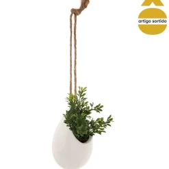 Vaso cerâmica suspenso com planta 9,5cm