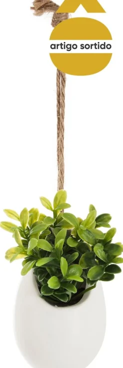 Vaso cerâmica suspenso com planta 9,5cm