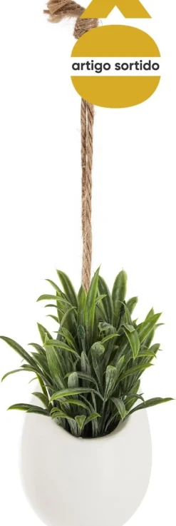 Vaso cerâmica suspenso com planta 9,5cm