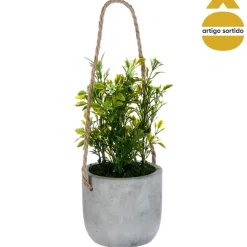 Vaso cimento suspenso com planta 25cm