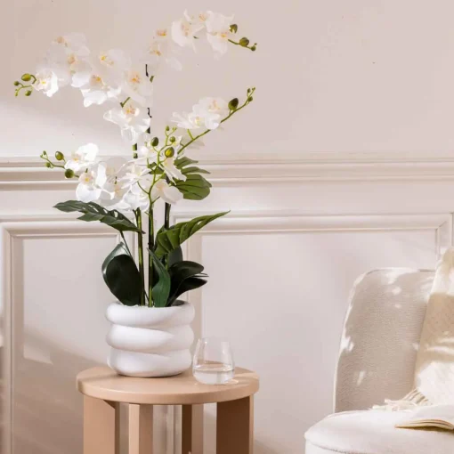 Vaso com orquídea artificial MICK branca 80cm