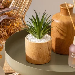 Vaso com planta artificial SOA em cerâmica efeito madeira 17,5cm