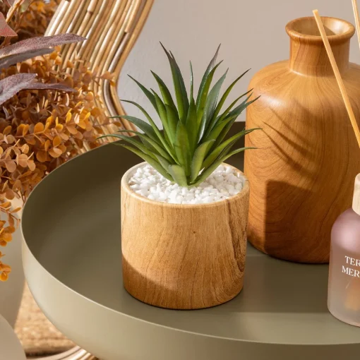Vaso com planta artificial SOA em cerâmica efeito madeira 17,5cm