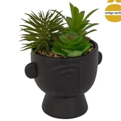 Vaso com suculenta artificial em cimento 22cm