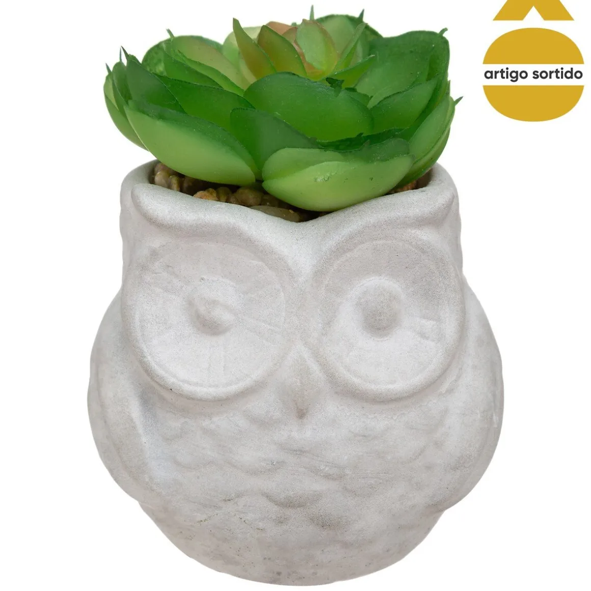 Vaso coruja com planta artificial 8cm