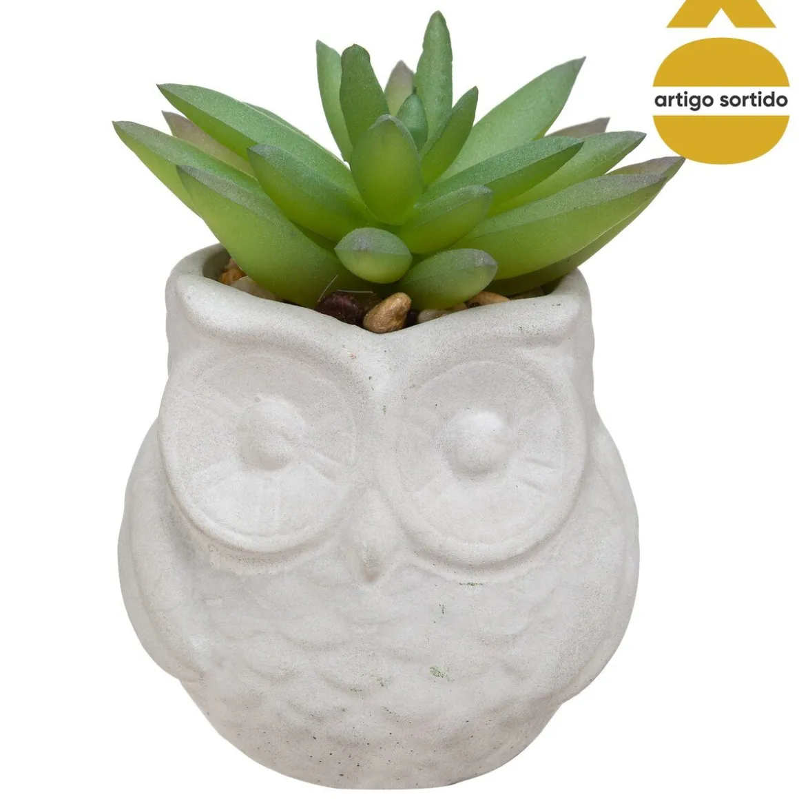 Vaso coruja com planta artificial 8cm
