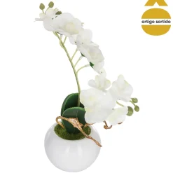 Vaso de cerâmica com orquídea artificial 25cm