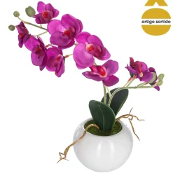 Vaso de cerâmica com orquídea artificial 25cm