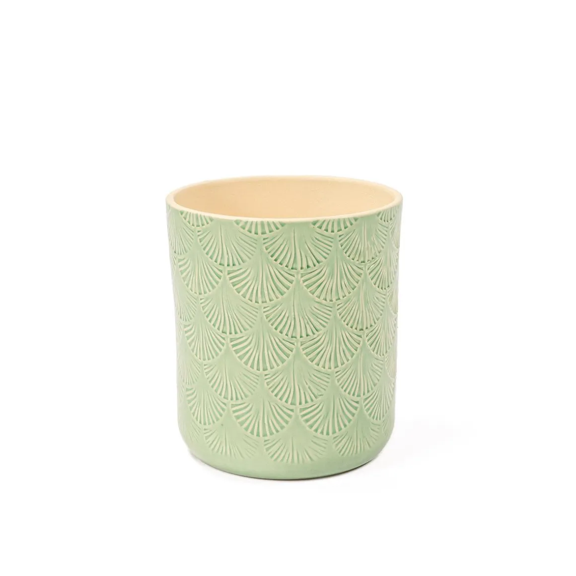 Vaso de cerâmica decoração folhas verde 17,5cm